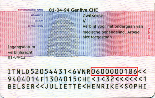 Vreemdelingennummer achterkant